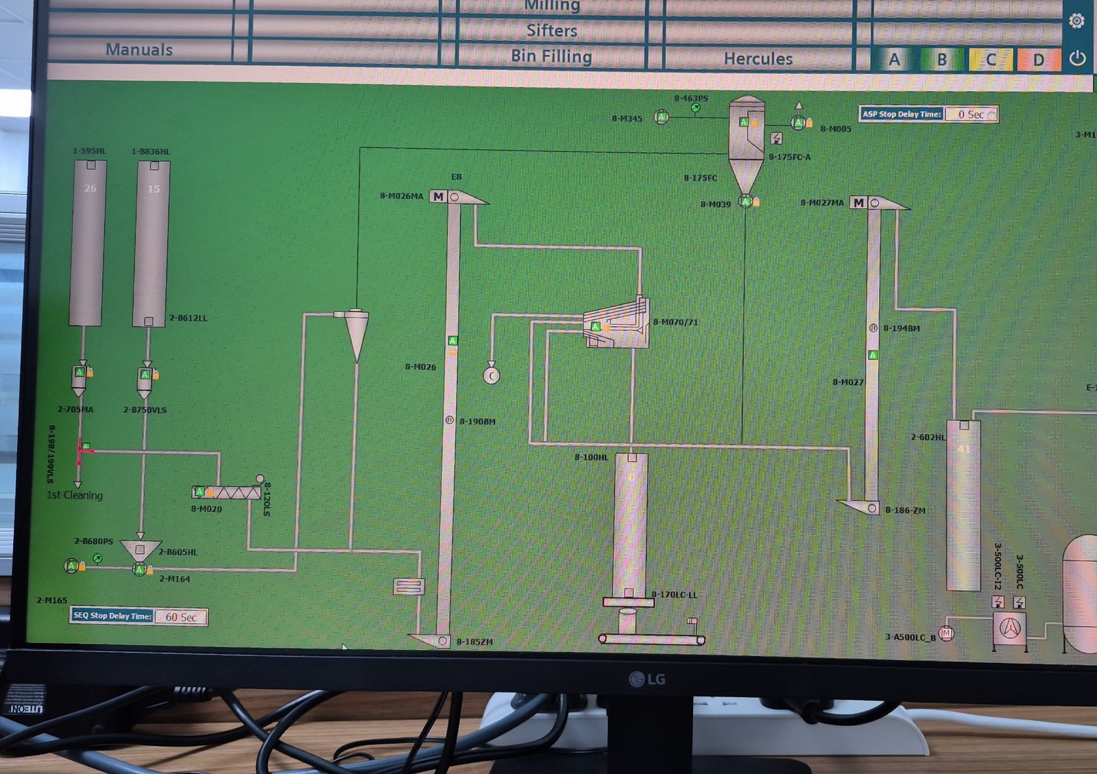 Hercules flour mill monitoring SCADA — milling, sifters, bin filling
